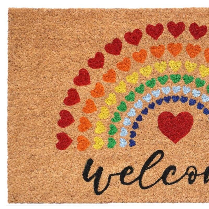 HomeRoots 17" X 29" Brown And Red Rainbow Welcome Outdoor Coir Door Mat - 17.00' X '29.00