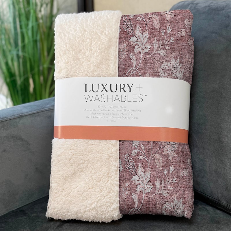 Premium Machine Washable Traditional Floral Sherpa Throw Blanket