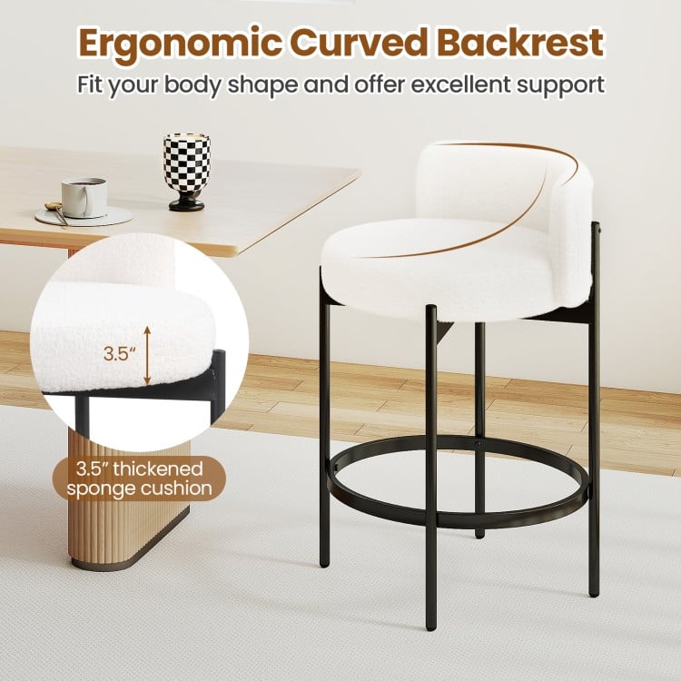 24 Inch Boucle Counter Stools Set of 2 with Curved Backrest - 18.5" x 17.5" x 30.5"
