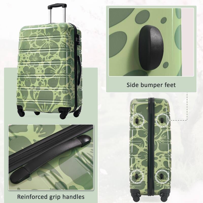 3-Piece, Modern Luggage Sets, Lightweight Luggage with Silicone Handles and Combination Lock, for Boarding Travel, Green