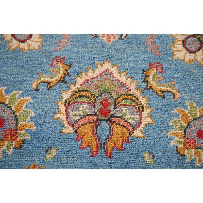 Light Blue Floral Kazak Oriental Area Rug Hand-Knotted Wool Carpet - 4'1"x 6'0"