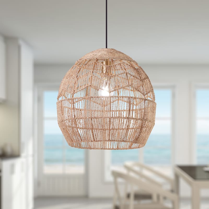 Charlotte River of Goods Metal and Woven Hemp Rope Hanging Pendant Light - 15.5" x 15.5" x 15.75/62.75"