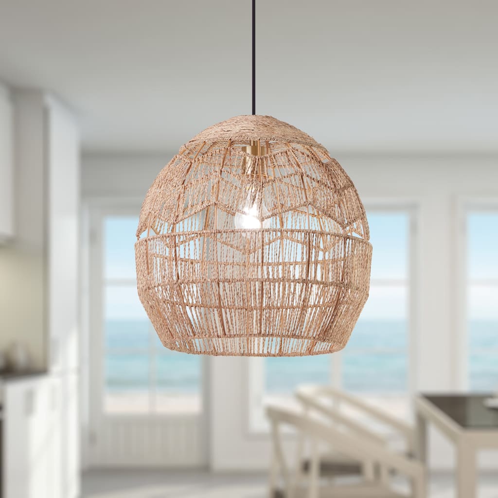 Charlotte River of Goods Metal and Woven Hemp Rope Hanging Pendant Light - 15.5" x 15.5" x 15.75/62.75"