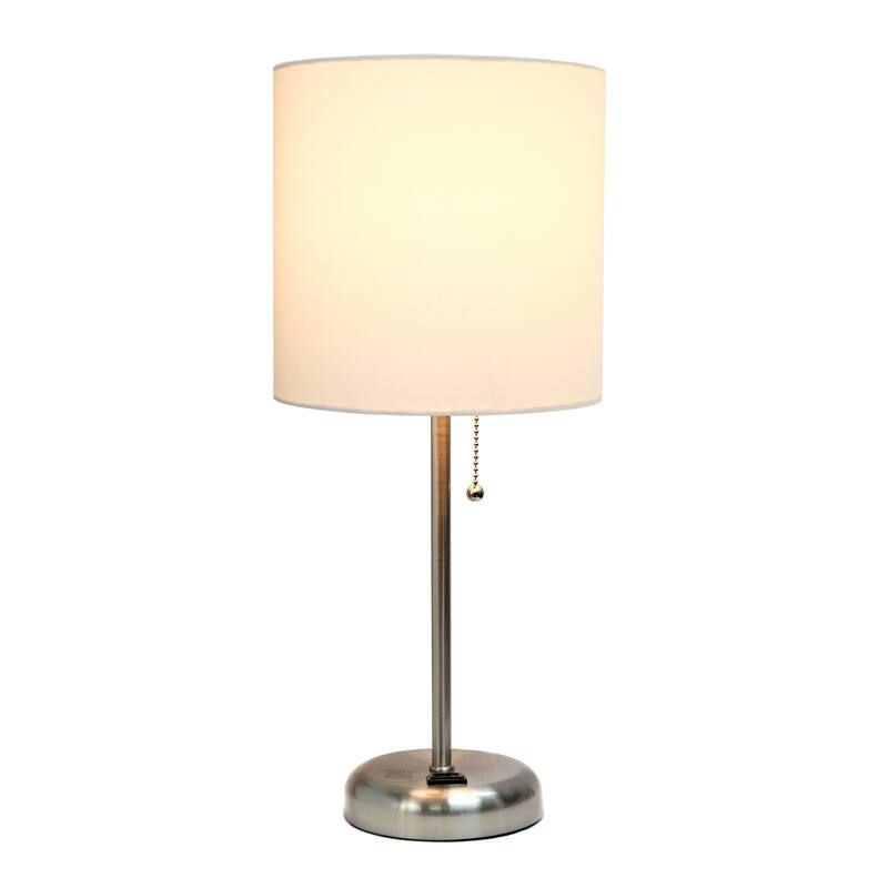 19.5" Power Outlet Metal Lamp in Steel w Aqua Shade