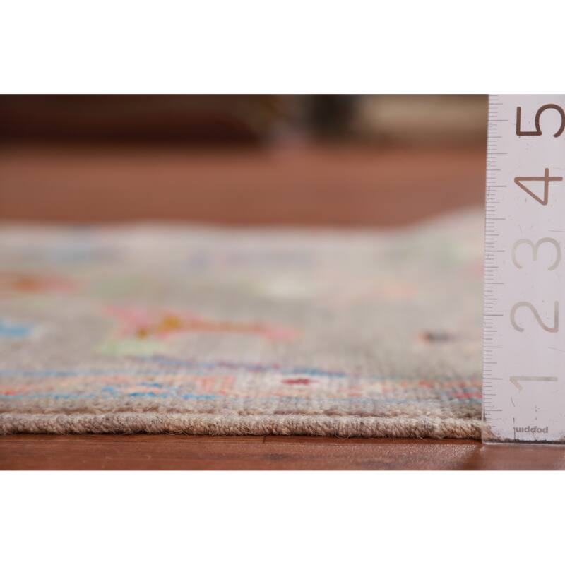 Hand Knotted Oriental 100% Wool Carpet Transitional Floral Greys & Charcoal Oushak Runner Rug - 9' 11'' X 2' 9''