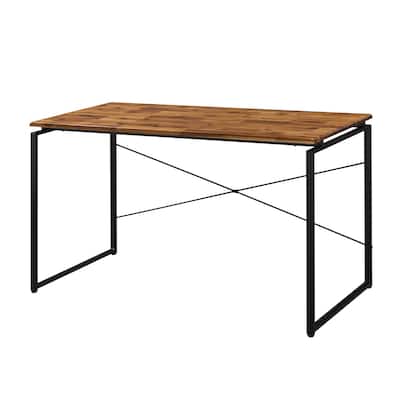 Solid Wood Top Rectangular Writing Desk, Oak and Black