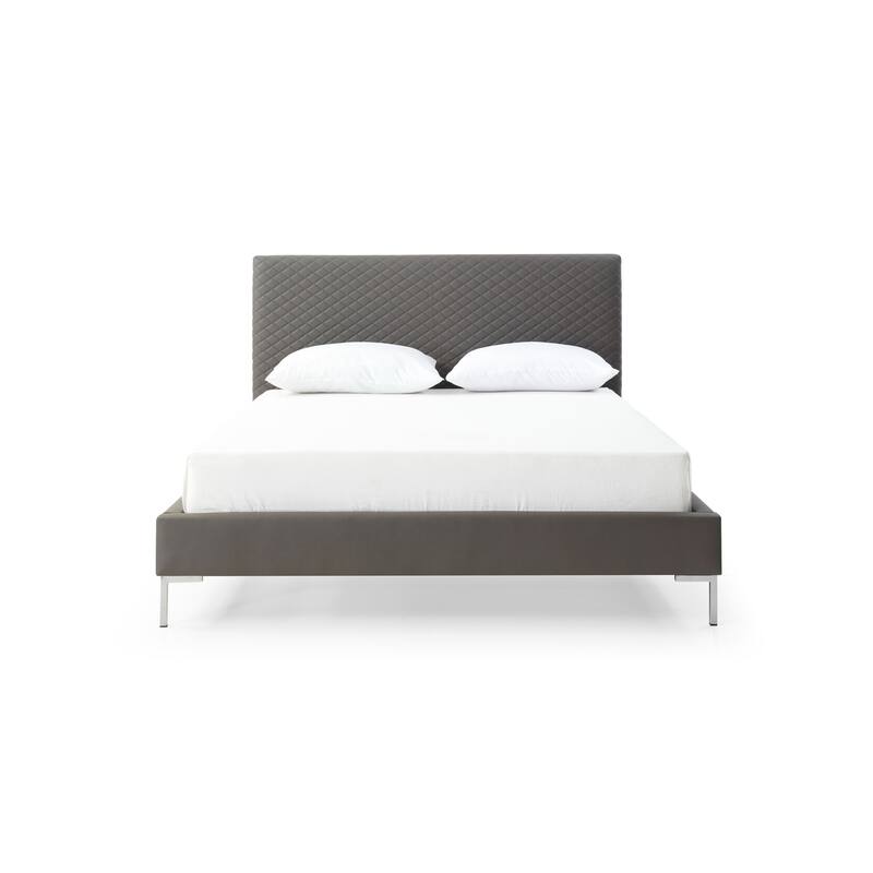 Elegant Full Bed - Dark Gray Upholstered Platform Bed with Chrome Legs - Modern Bedroom Furniture
