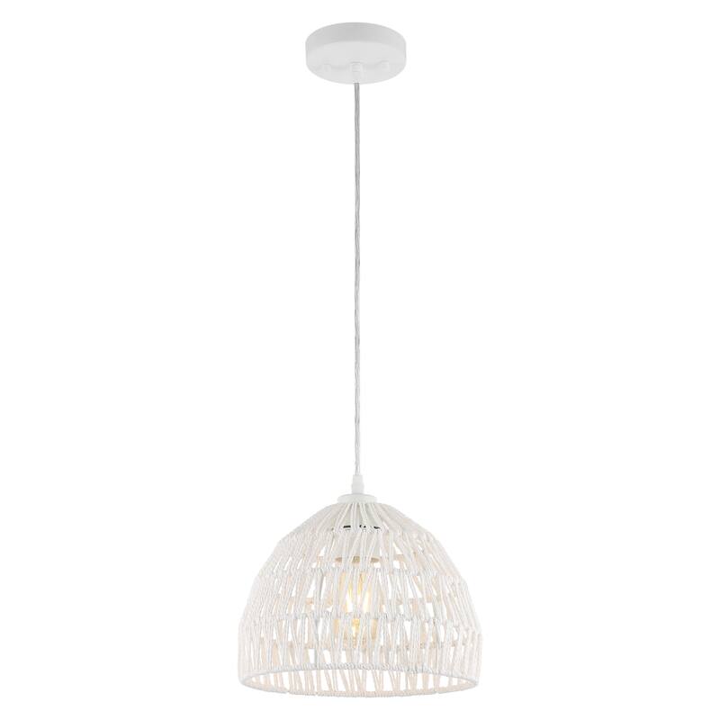Jigu 1-Light Woven Rattan/Iron LED Pendant, by JONATHAN Y - 10.25" - White