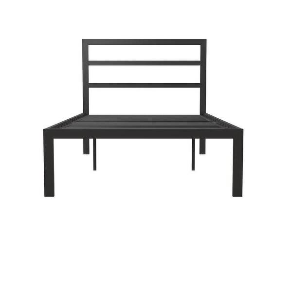 slide 2 of 8, Black Metal Twin Size Platform Bed Frame with Headboard Included Perfect for Any Bedroom Black