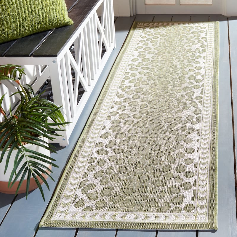 SAFAVIEH Courtyard Sanyi Indoor/ Outdoor Waterproof Patio Backyard Rug - 2'3" x 12' Runner - Light Green/Ivory