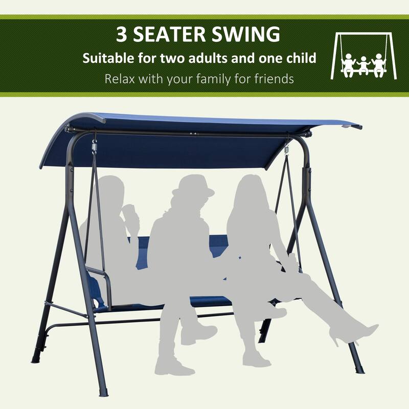 3-Person Porch Swing Bench with Stand & Adjustable Canopy, Armrests, Steel Frame