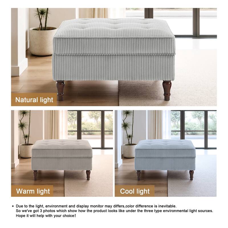 Modular Corduroy Tufted Storage Ottoman with Reversible Tabletop