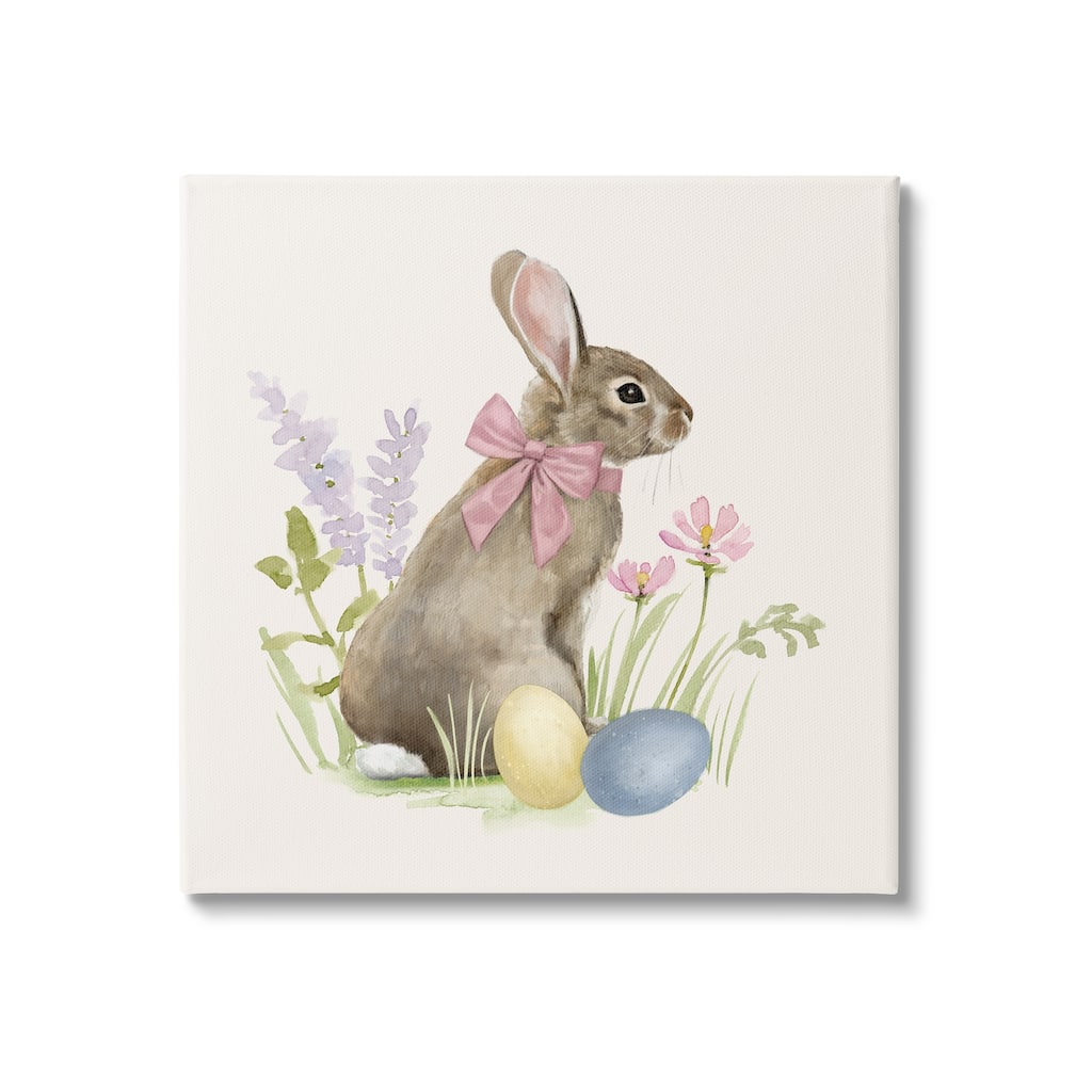 Stupell Easter Bunny Rabbit Bow Spring Flowers & Eggs Canvas Wall Art - Multi-Color