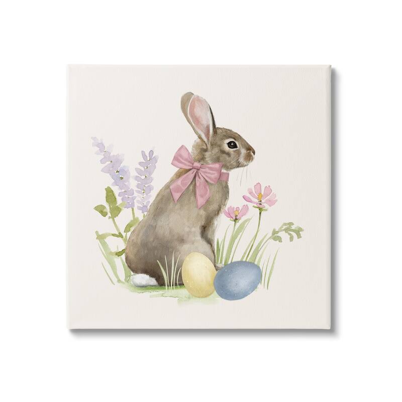 Stupell Easter Bunny Rabbit Bow Spring Flowers & Eggs Canvas Wall Art - Multi-Color