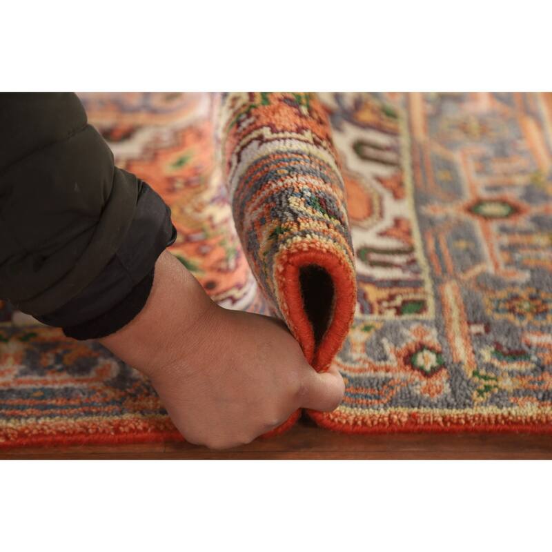 Hand Knotted Oriental 100% Wool Carpet Traditional Medallion Oranges & Rust Heriz (serapi) Area Rug - 3' 0'' X 2' 0''