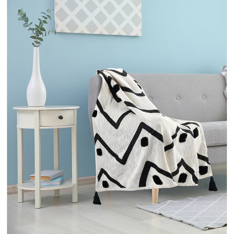 Sevita Modern Boho Tufted Polka Dot Peaks Cotton Standard Size Throw Blanket