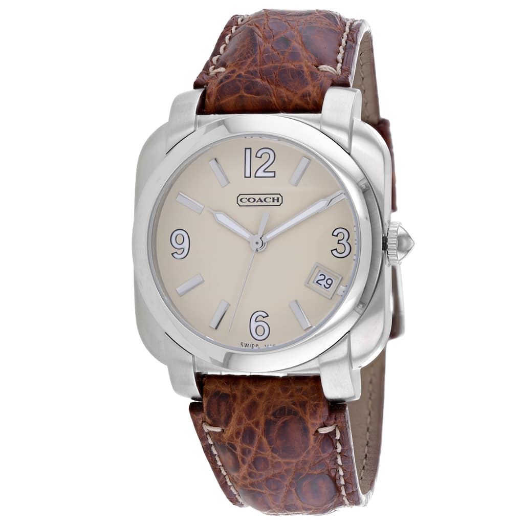 Coach Men's Brown Leather Silver Quartz Beige Dial Watch - 14600444 - 6 (36)