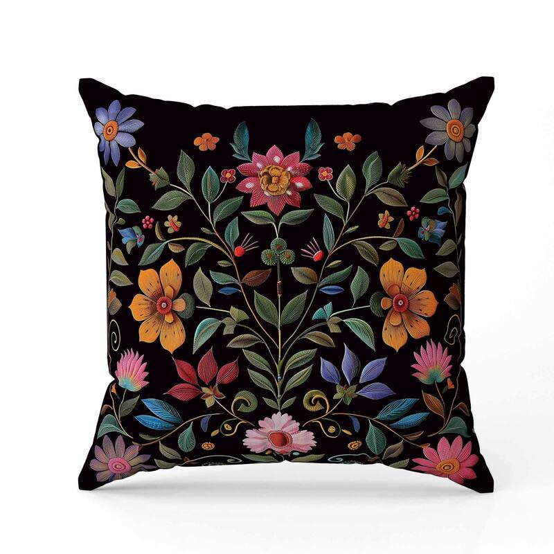 Symmetrical Flora Indoor/Outdoor Reversible Throw Pillow Black and Pink