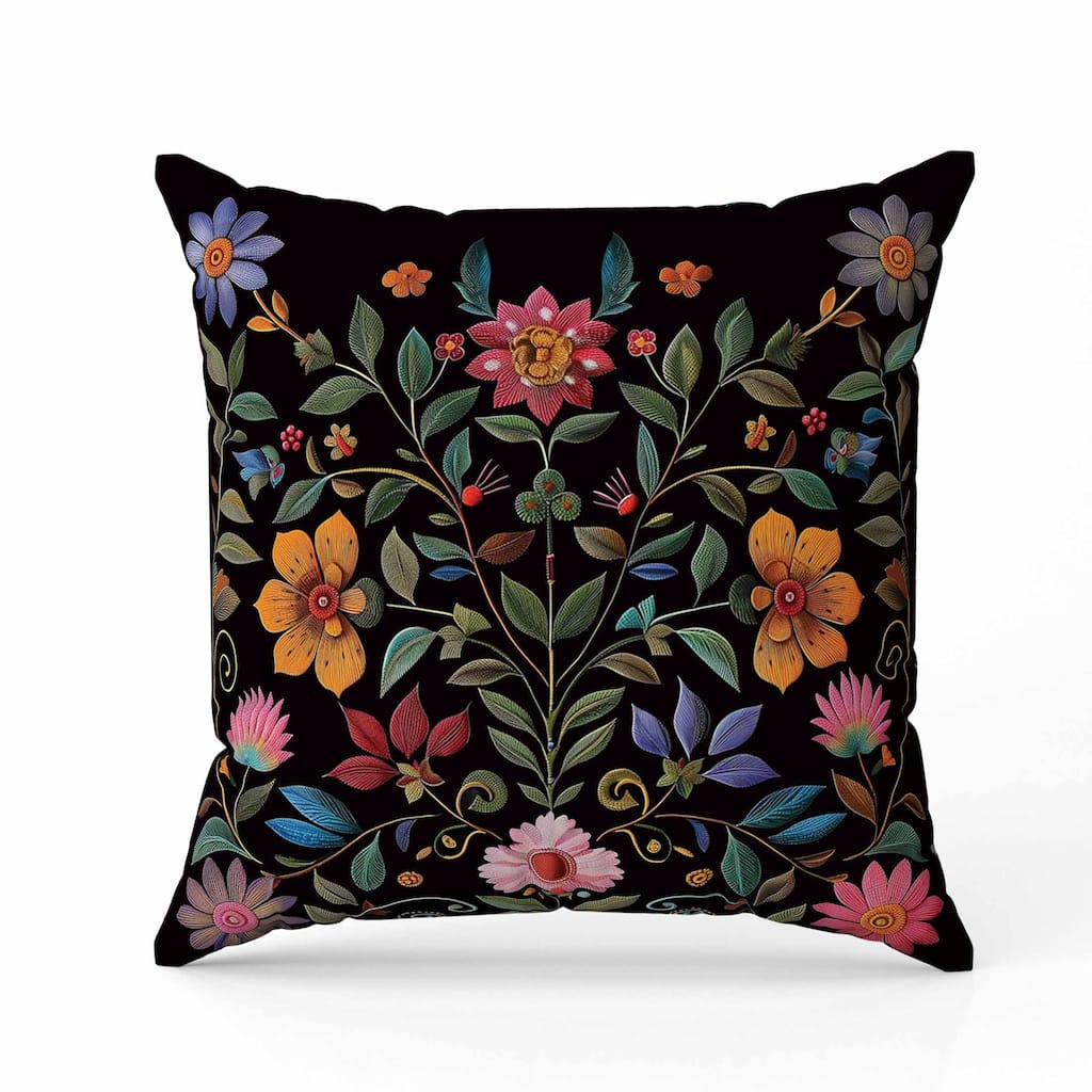 Symmetrical Flora Indoor/Outdoor Reversible Throw Pillow Black and Pink