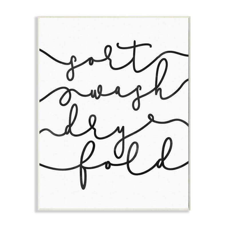 Stupell Sort Wash Dry Fold Cursive Laundry Word Design Wood Wall Art