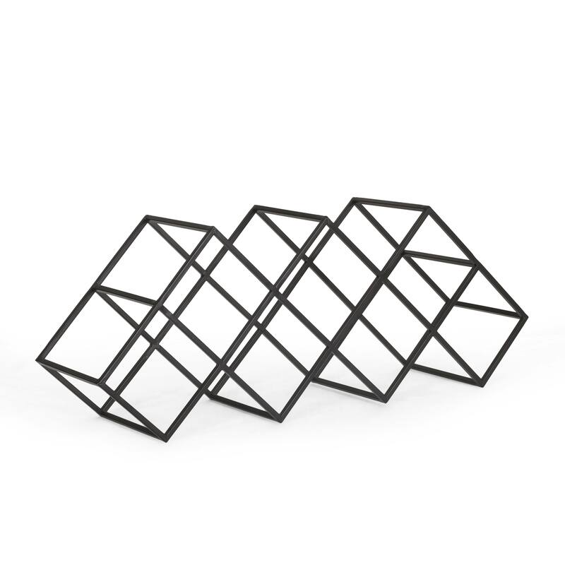 Roomfitters Modern Industrial Tabletop Wine Rack, Geometric Iron Frame, Holds 7 Bottles, Black