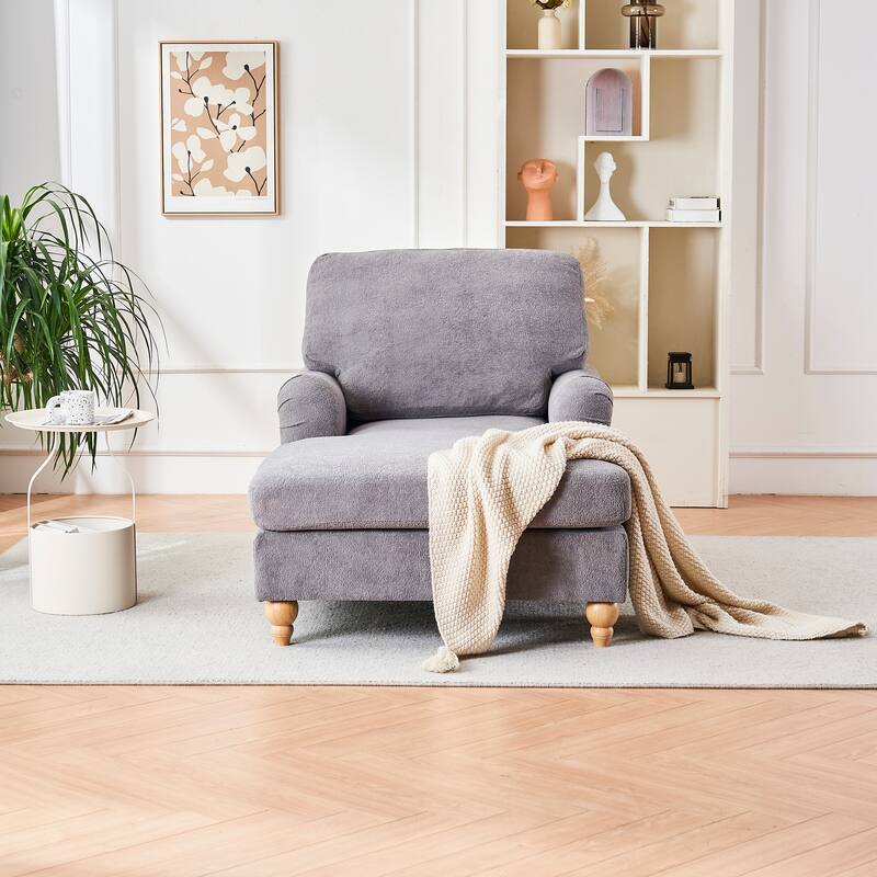 Modern Mid-Century Grey Foam Chaise Lounger Sofa