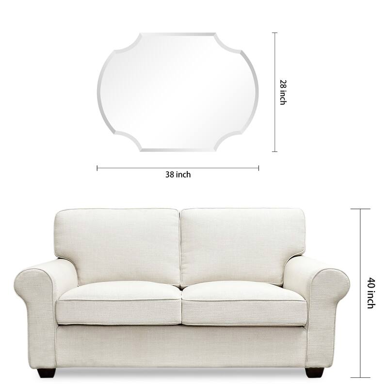 Frameless Beveled Octagonal Scallop Black Matte Finished Wall Mirror, 1" Beveled Rectangular Scalloped Mirror - 28" x 38" x 0.6"