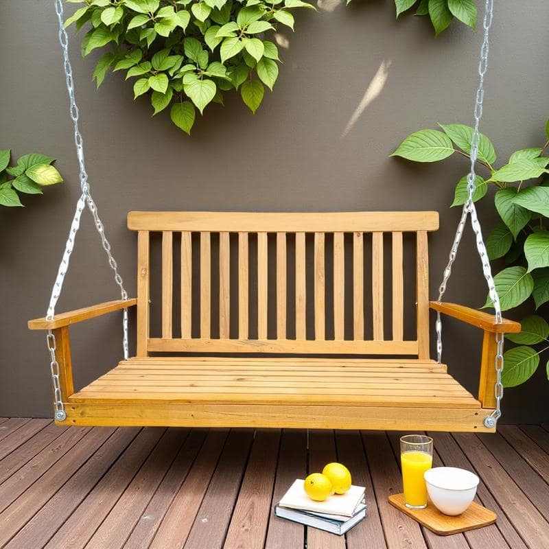 Solid Wood Porch Swing with Zinc-Plated Chains and Armrests,800lb Capacity