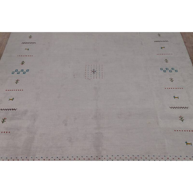 Silver Gray Gabbeh Oriental Area Rug Hand-Knotted Wool Carpet - 7'9" x 9'10"