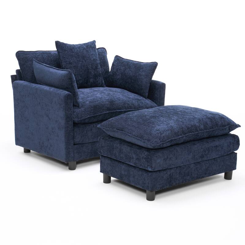 39.4" Chenille Accent Chair Club Chair with Ottoman, Living Room Chair Upholstered Armchair, Chaise Lounge Chair