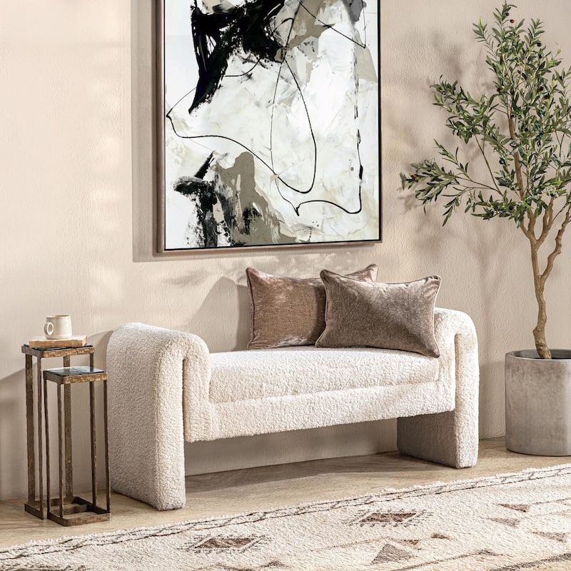 Classic Home Ada Upholstered Fabric Bench - Ivory Fleece