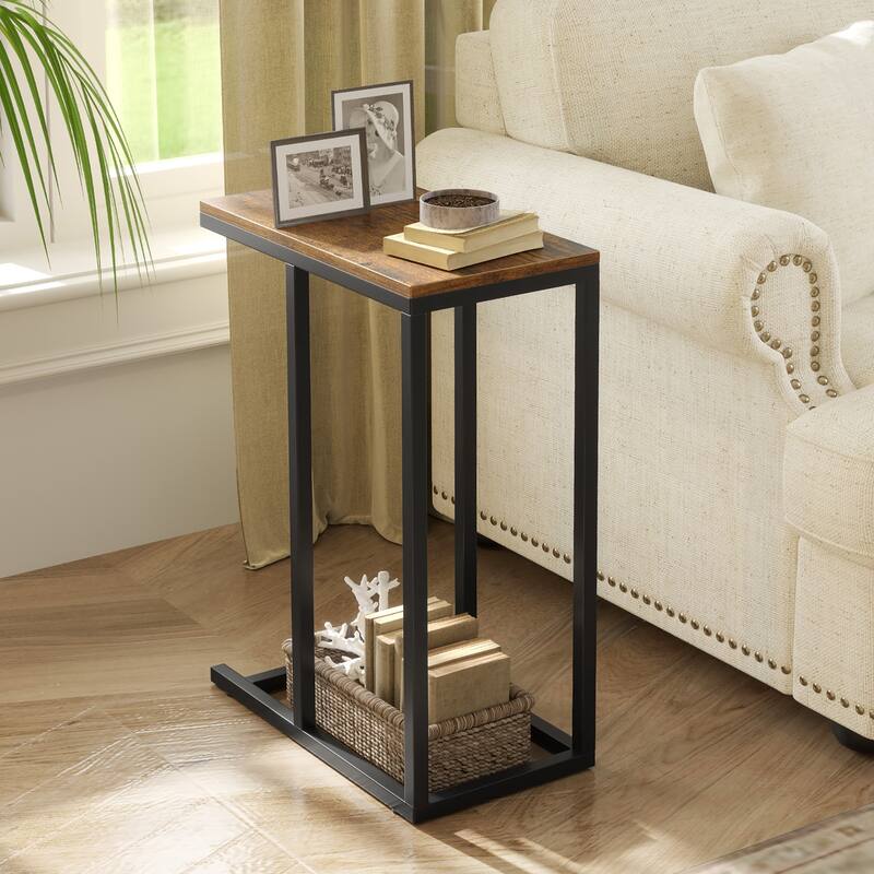 Gymax C-shaped End Table Modern Sofa Side Table w/ Adjustable Foot