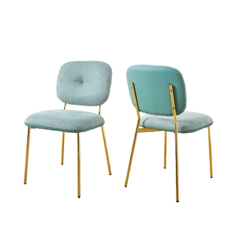 Contemporary 2-Piece Dining Chair Set - Beige & Green Upholstered Accent Chairs with Sleek Metal Legs (Space-Saving Design)‌ - Green