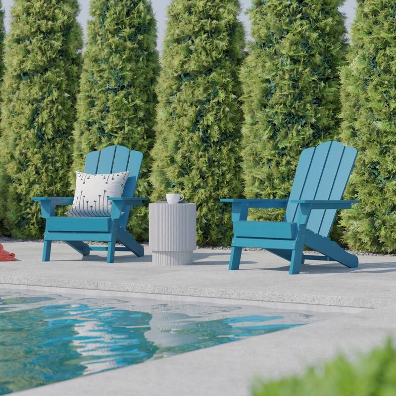 Set of 4 Commercial All-Weather Adirondack Chairs with Cupholders