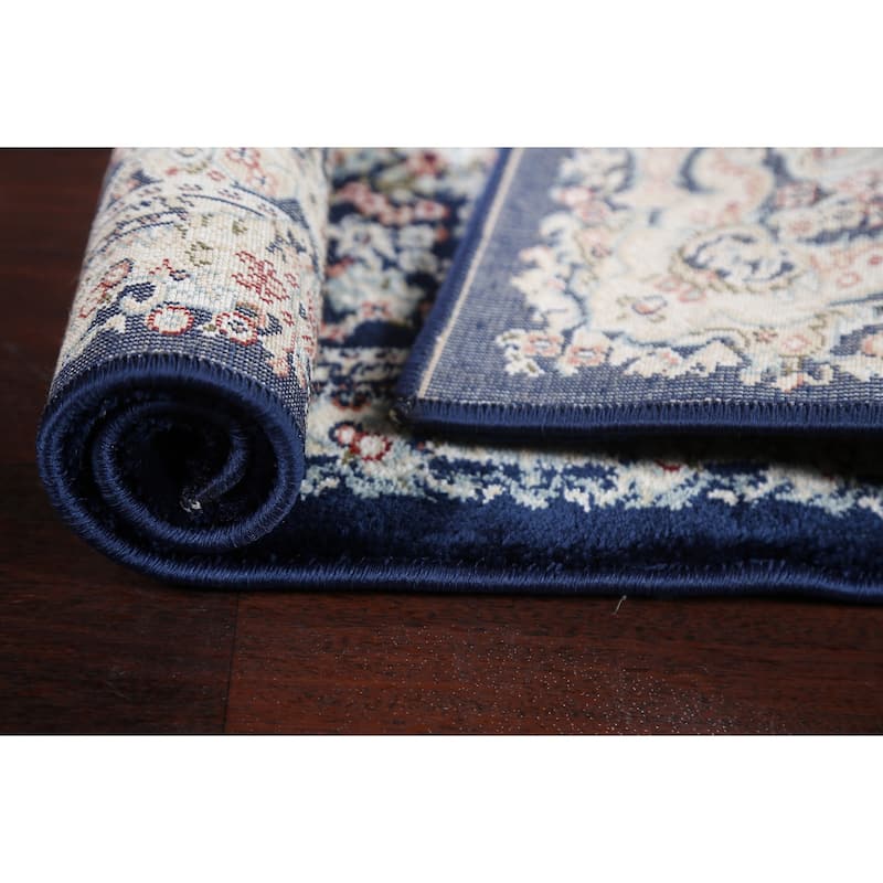 Navy Blue Floral Medallion Transitional Turkish Rug Oriental Carpet