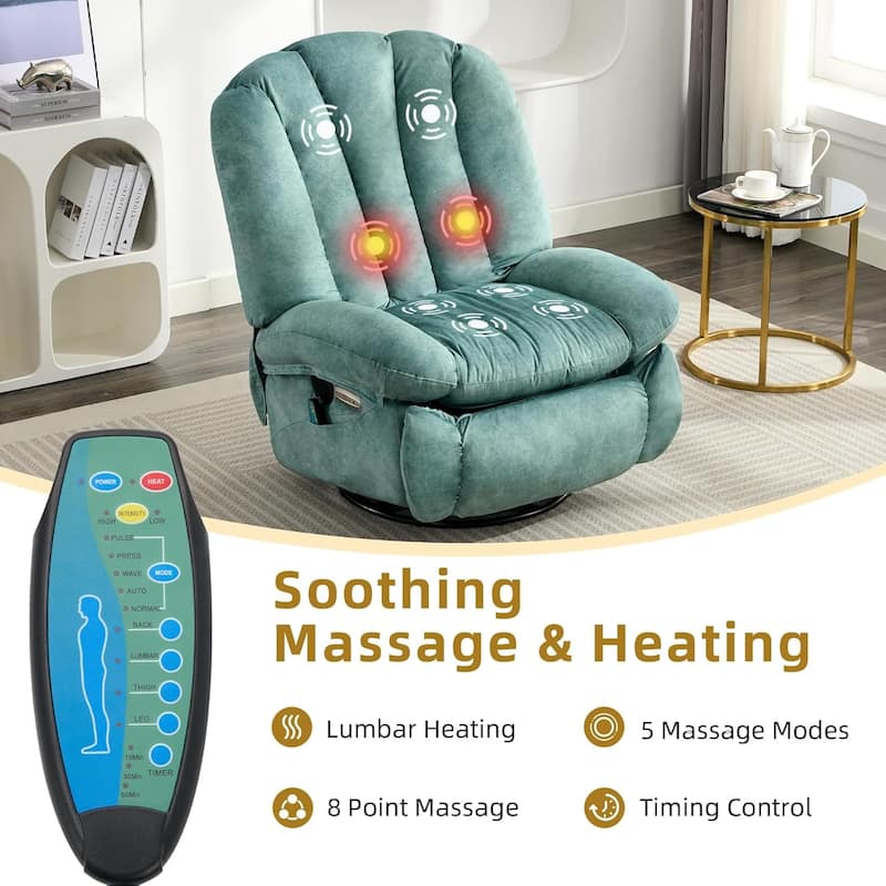 Shell Shape Power Recliner Chair, Chenille Fabric Swivel Rocker Recliner with Bluetooth Speaker