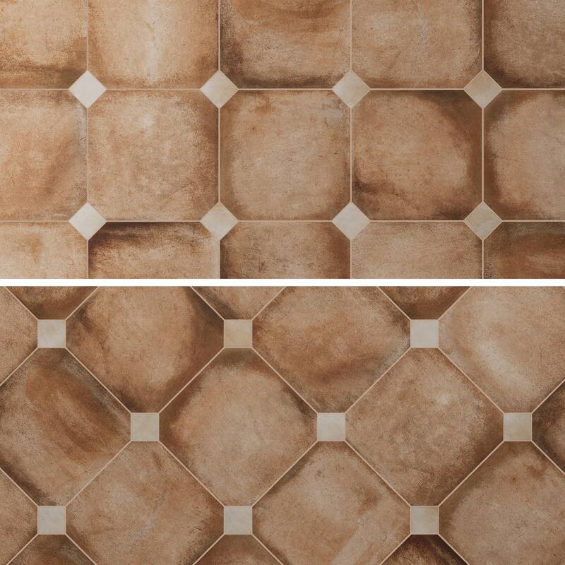 Merola Tile Laverton Octagon Natural with Taco Arena 7-7/8" x 7-7/8" Porcelain Floor and Wall Tile