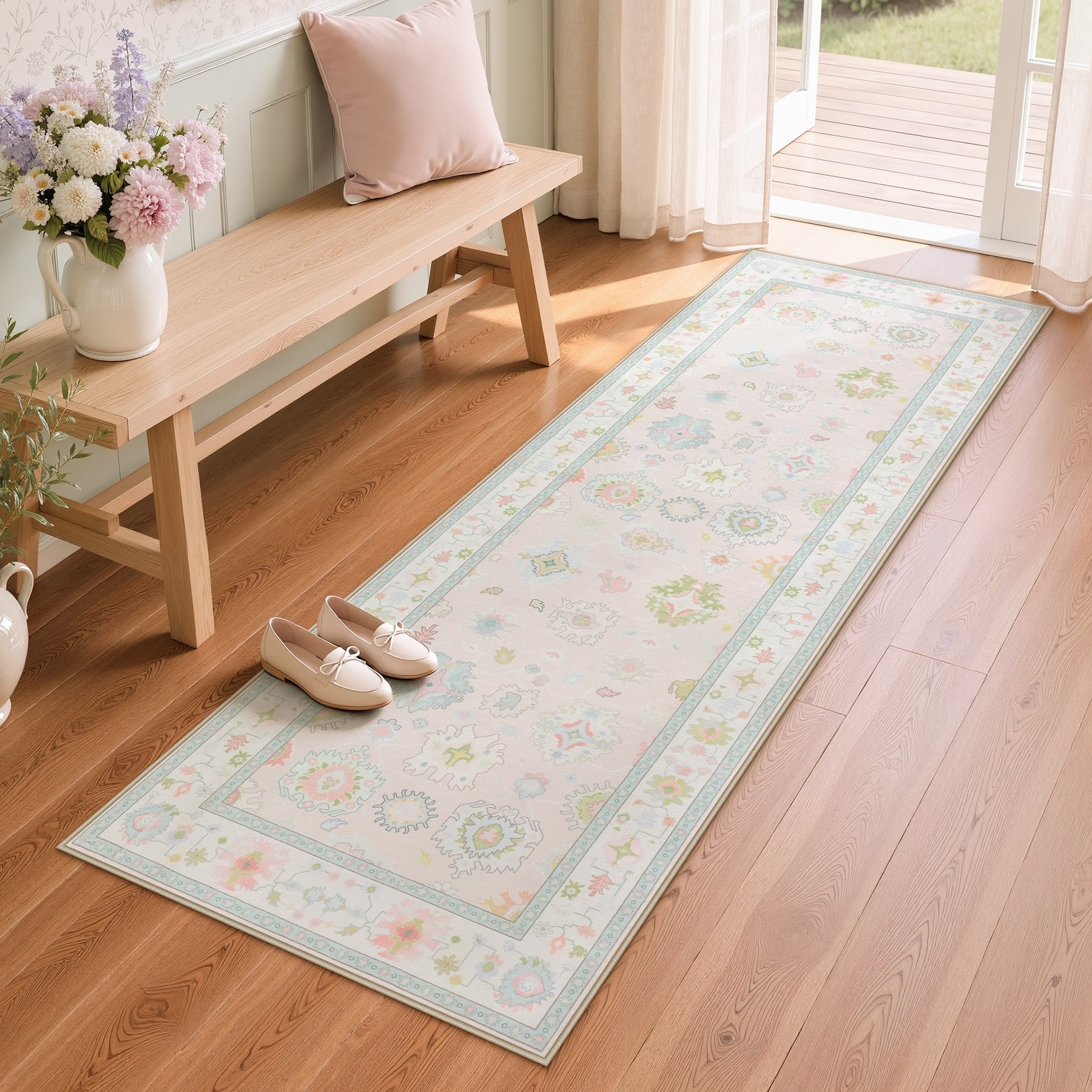Boho Oushak Area Rugs, Colorful Indoor Non-Slip Rugs, Washable, Soft