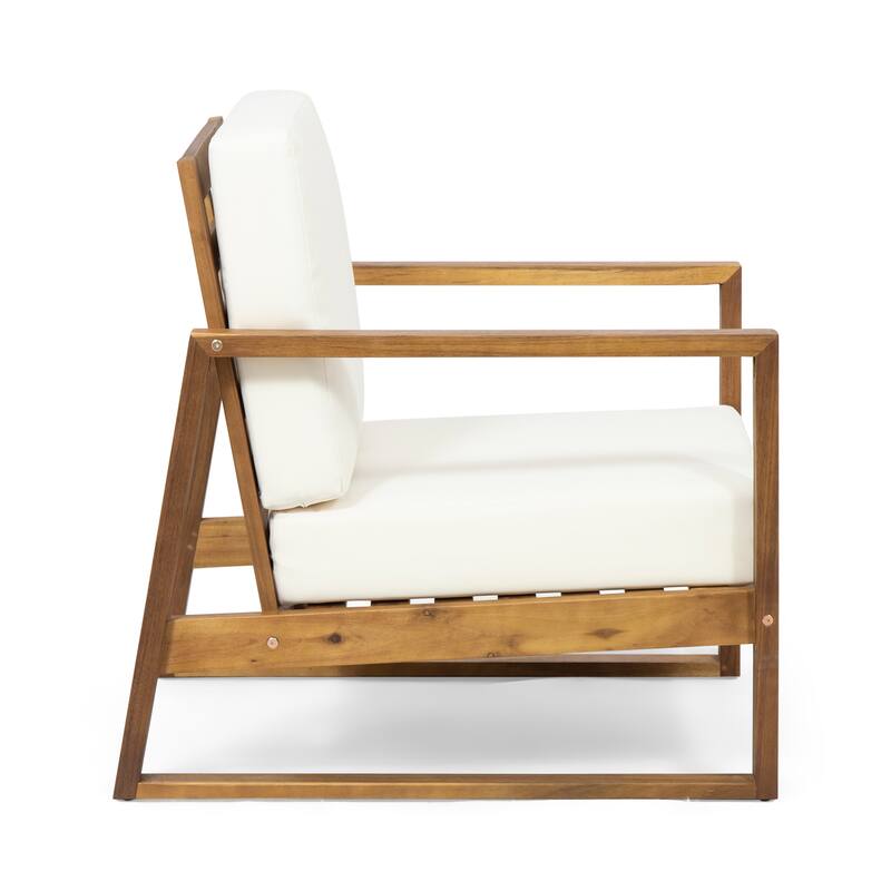 Roomfitters Modern Outdoor Wooden Club Chair with Clean-Line Frame and Weather-Resistant Cushions