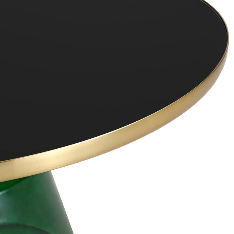 30-Inch Round Coffee Table Glass/Stone Tabletop with Gold Iron Rim Frame Glass Pedestal Base