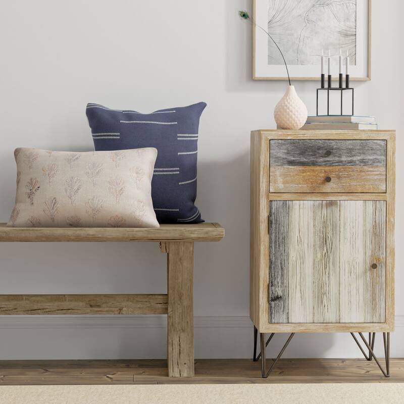 Rizzy Home Neutral Botanical Embroidered Throw Pillow