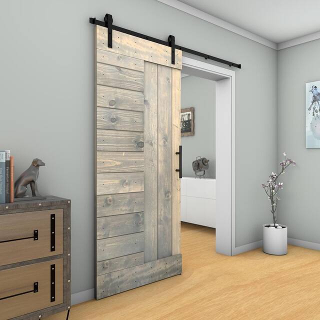 Barn Door With Solid Knotty Pine Paneled Wood and Hardware Kit(DIY) - 30X84 - Malibu Grey