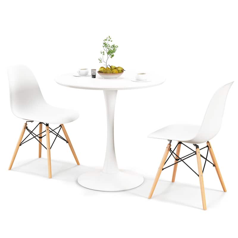 Gymax 3 Piece Dining Kitchen Set Modern Round DiningTable Chairs Set - White