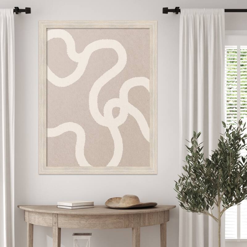 Minimal Abstract Line Art in Neutral 1 by July Art Prints Wood Framed Wall Art Print - Hardwood White Wash Narrow