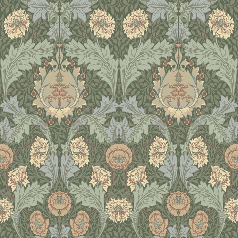 Myrtle Sea Green Floral Ogee Wallpaper