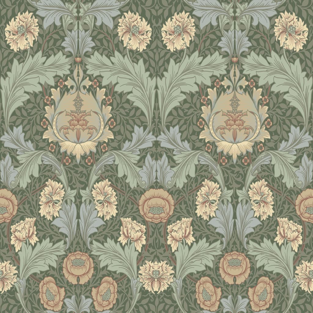 Myrtle Sea Green Floral Ogee Wallpaper