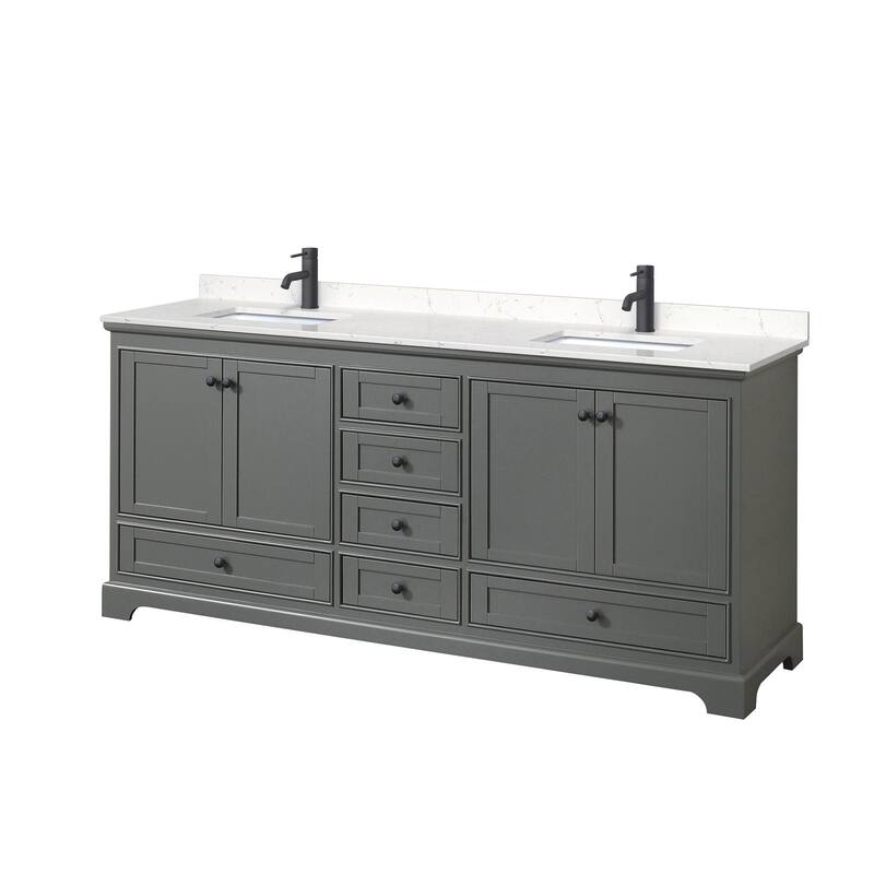 Wyndham Collection Deborah 80" Free Standing Double Basin Vanity Set - Dark Gray / Carrara Cultured Marble Top / Matte
