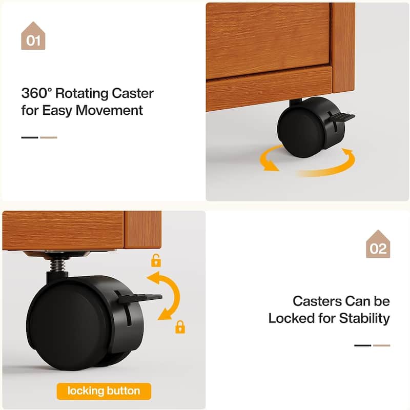 5 Drawers Slim Vertical Storage Drawer Units with Wheels, Tall Narrow Wood Organizer Tower for Bedroom, Living Room, Hallway