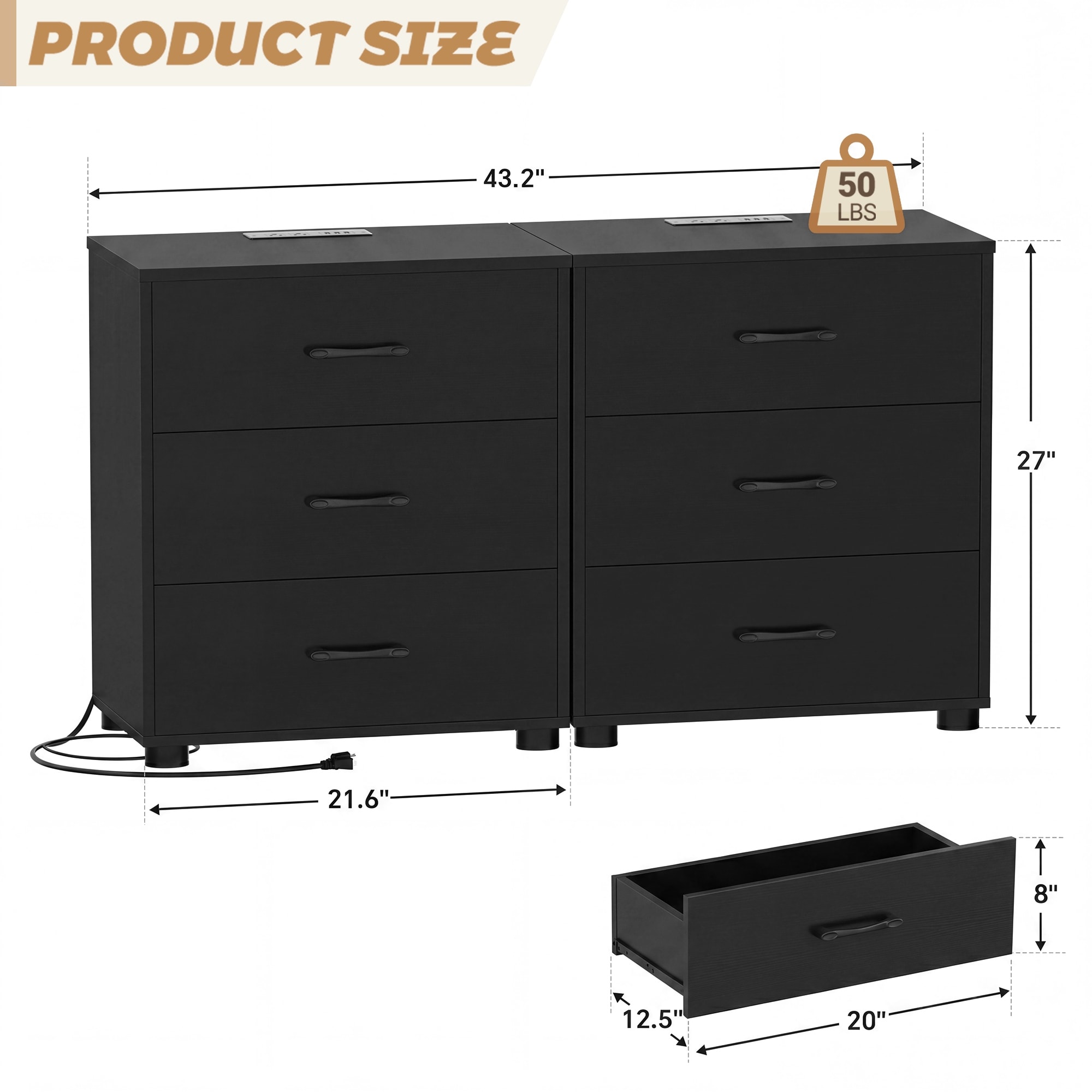 mainstays black dresser Modern Farmhouse 3-Drawer Cabinet with Charging Station, Closet Organizer Storage Chest - 43.2'' W Drawer Dresser is a longer length Lace Open Back Maxi Select size:41