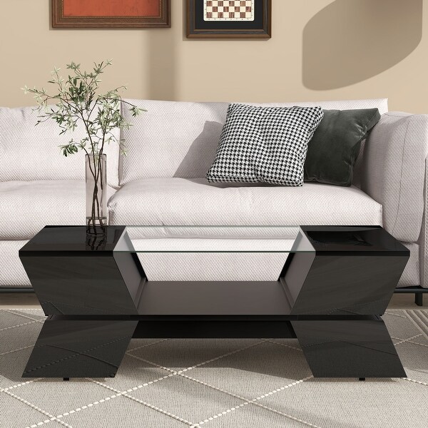 Ultra-Modern Coffee Table with Open Shelves and Cabinets